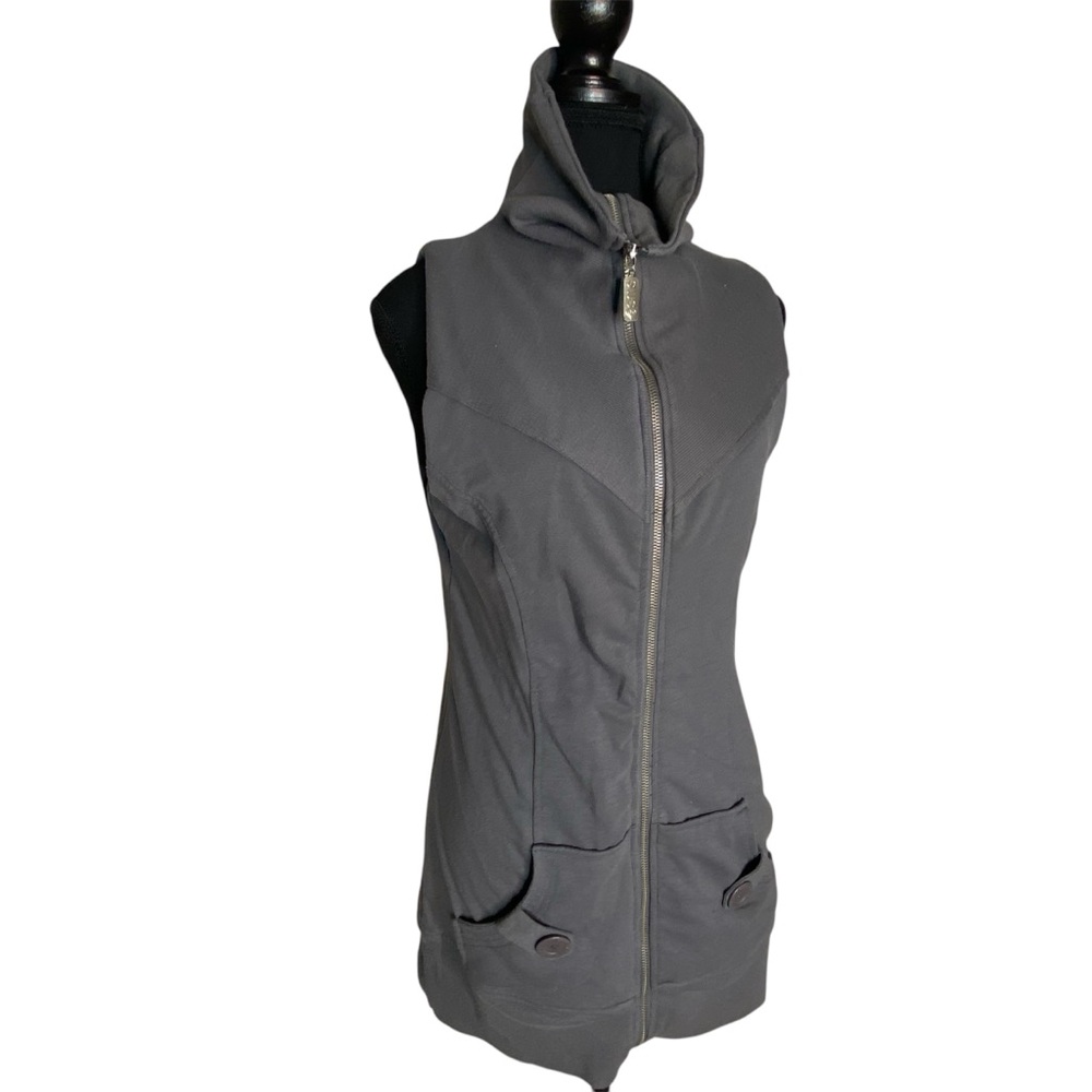 STREETWEAR SOCIETY Long Grey Vest Zipper Pockets Mock Neck Y2K Layers Fall Large - Picture 3 of 14